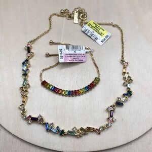 INC sparkle bejeweled necklace and colorful bracelet, curated bundle, set.